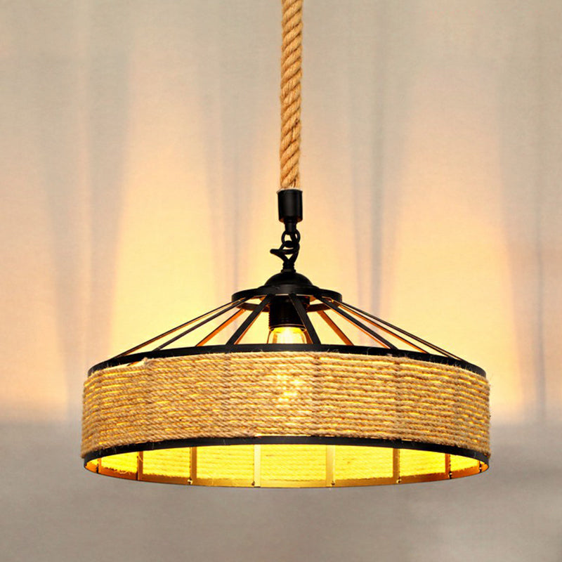 Hemp Rope Shaded Hanging Light Rustic 1 Bulb Restaurant Pendant Light Fixture in Brown