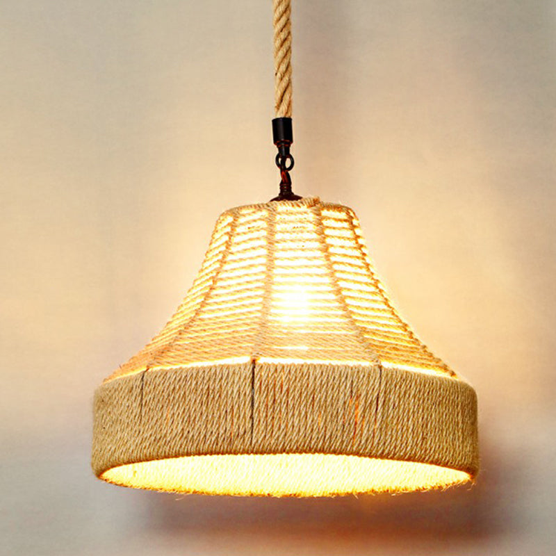 Hemp Rope Shaded Hanging Light Rustic 1 Bulb Restaurant Pendant Light Fixture in Brown