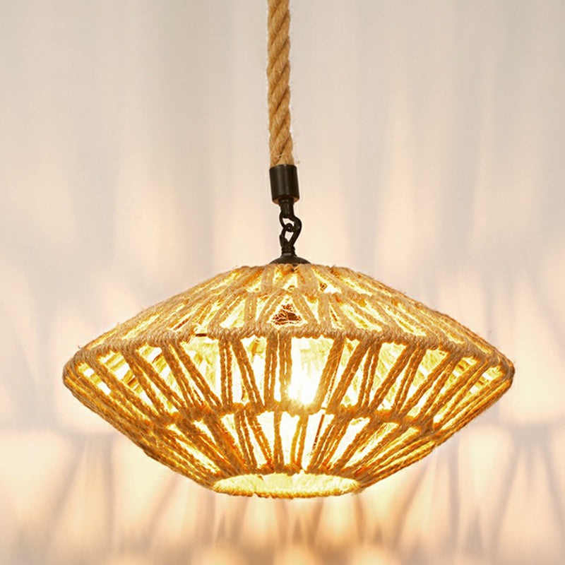 Hemp Rope Shaded Hanging Light Rustic 1 Bulb Restaurant Pendant Light Fixture in Brown