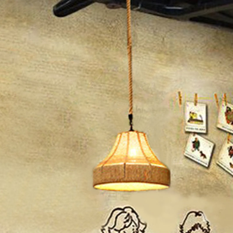 Hemp Rope Shaded Hanging Light Rustic 1 Bulb Restaurant Pendant Light Fixture in Brown