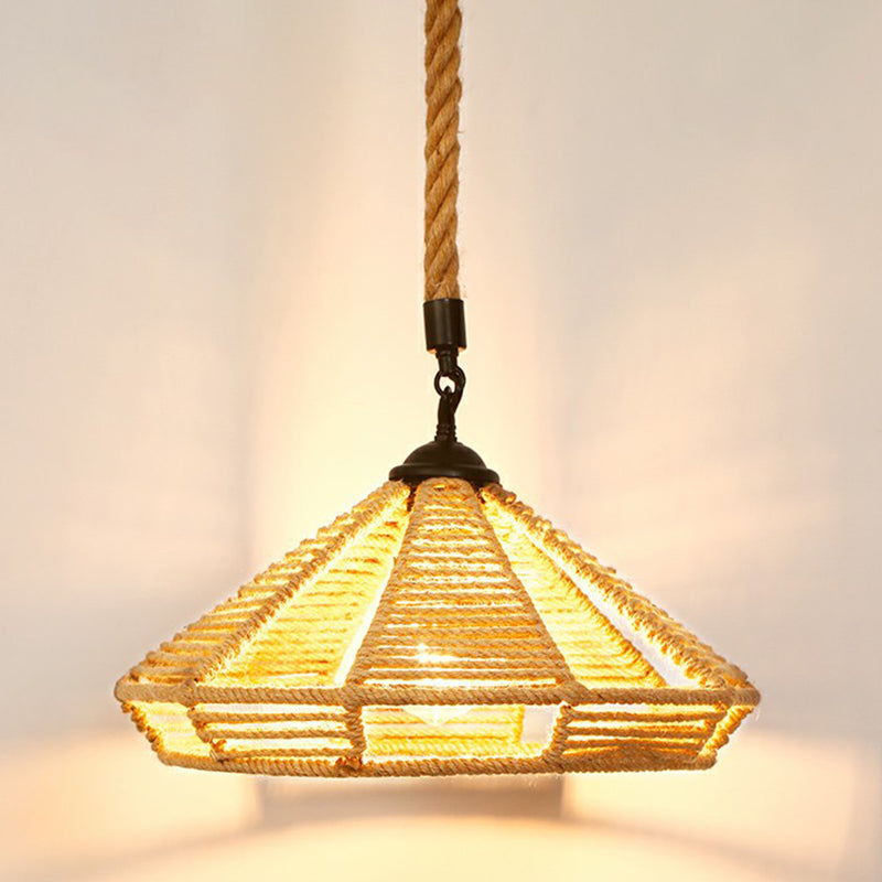 Hemp Rope Shaded Hanging Light Rustic 1 Bulb Restaurant Pendant Light Fixture in Brown