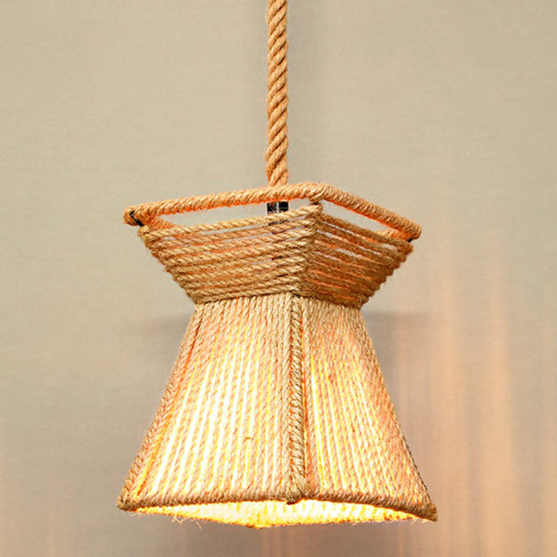 Hemp Rope Shaded Hanging Light Rustic 1 Bulb Restaurant Pendant Light Fixture in Brown