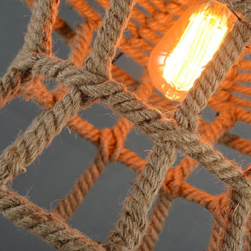 1 Head Suspension Lighting Retro House Shaped Hemp Rope Pendant Ceiling Light in Brown