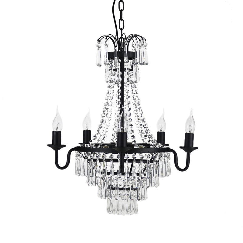 Black Pyramid Chandelier Pendant Light Mid-Century Crystal 10 Heads Hanging Ceiling Light for Living Room