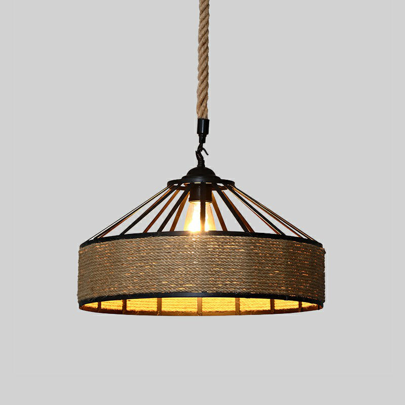 Wrapped Hemp Rope Ceiling Light Industrial Single Restaurant Hanging Pendant Light