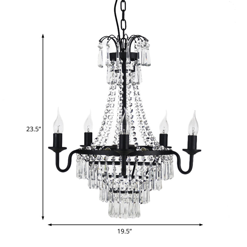 Black Pyramid Chandelier Pendant Light Mid-Century Crystal 10 Heads Hanging Ceiling Light for Living Room