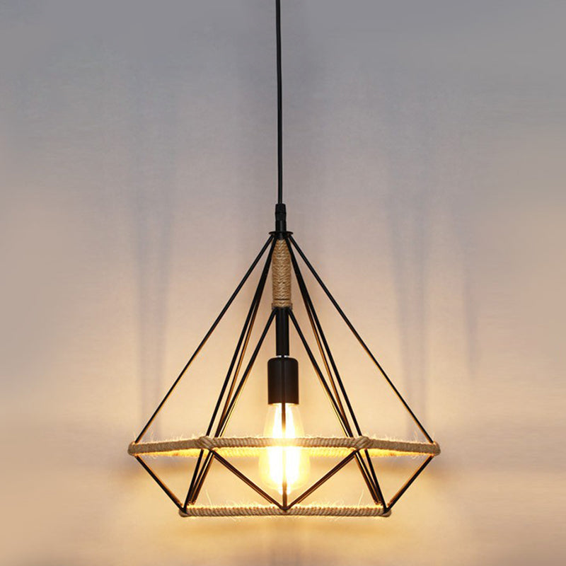 Gewikkeld hennep touwhangende lamp vintage single-bulb restaurantverlichting hanger in bruin