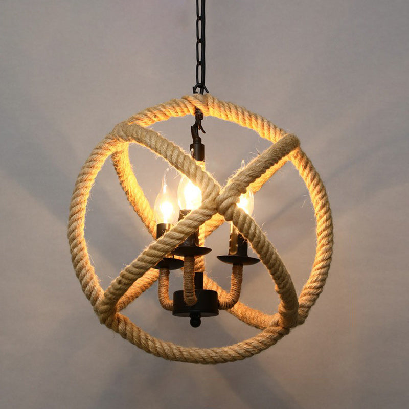 Wrapped Hemp Rope Hanging Lamp Vintage Single-Bulb Restaurant Lighting Pendant in Brown