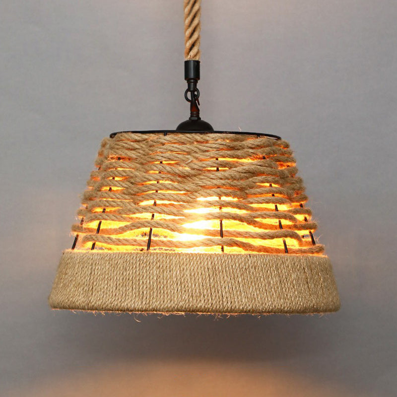 Wrapped Hemp Rope Hanging Lamp Vintage Single-Bulb Restaurant Lighting Pendant in Brown