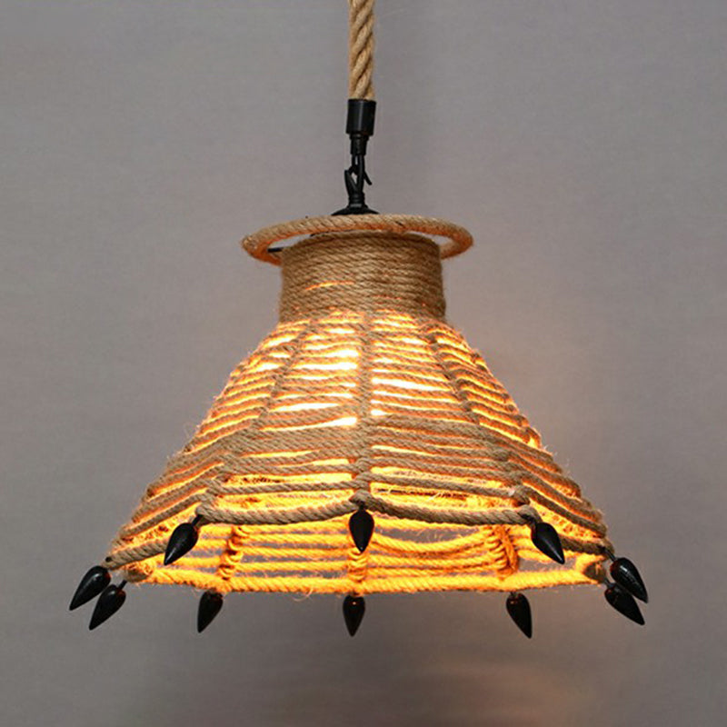 Gewikkeld hennep touwhangende lamp vintage single-bulb restaurantverlichting hanger in bruin