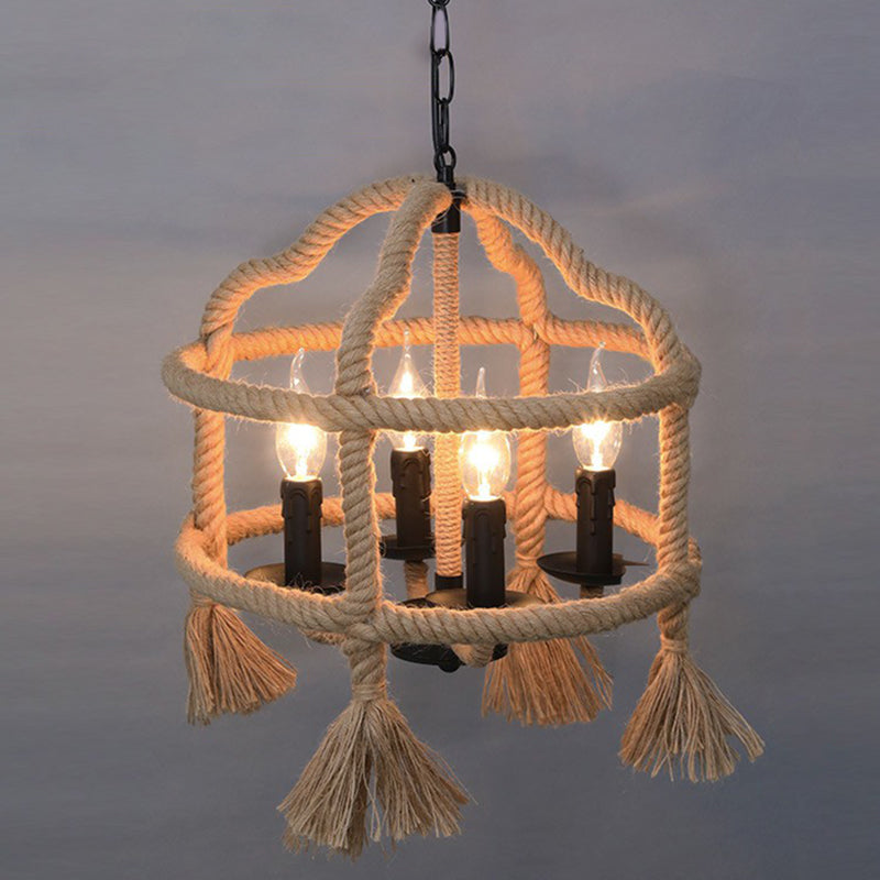 Wrapped Hemp Rope Hanging Lamp Vintage Single-Bulb Restaurant Lighting Pendant in Brown