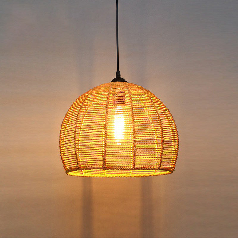 Gewikkeld hennep touwhangende lamp vintage single-bulb restaurantverlichting hanger in bruin