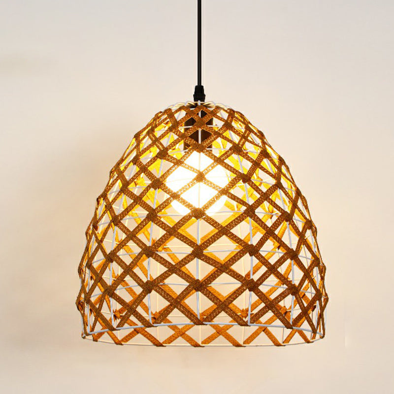 Hemp Rope Shaded Pendant Light Antique 1-Light Restaurant Hanging Light Fixture in Brown