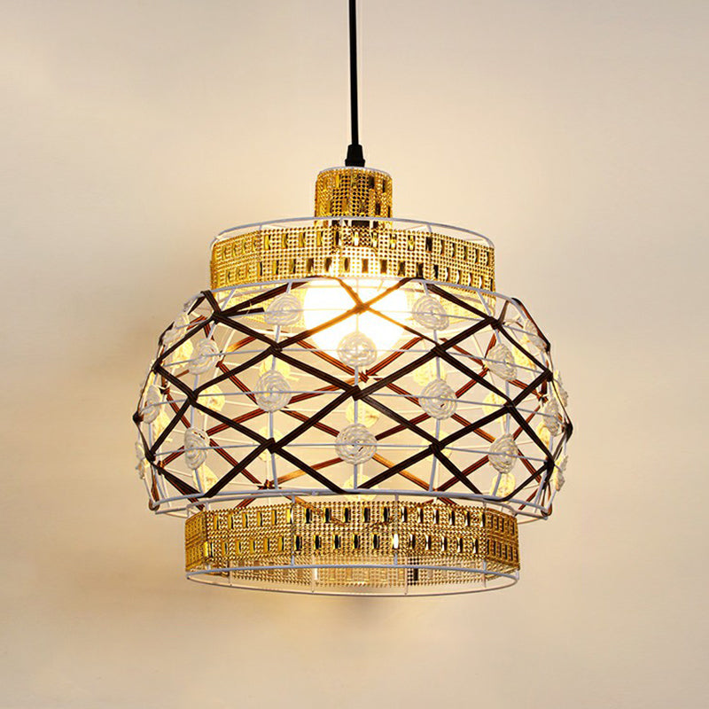 Hemp Rope Shaded Pendant Light Antique 1-Light Restaurant Hanging Light Fixture in Brown