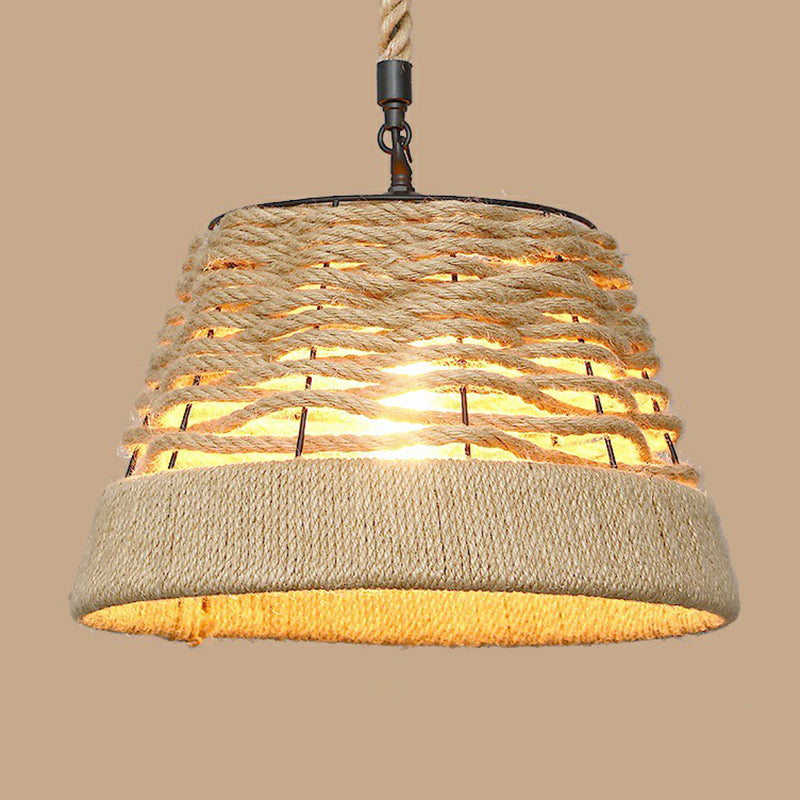 1 Bulb Hanging Light Rustic Style Wrapped Hemp Rope Pendant Light Fixture in Brown