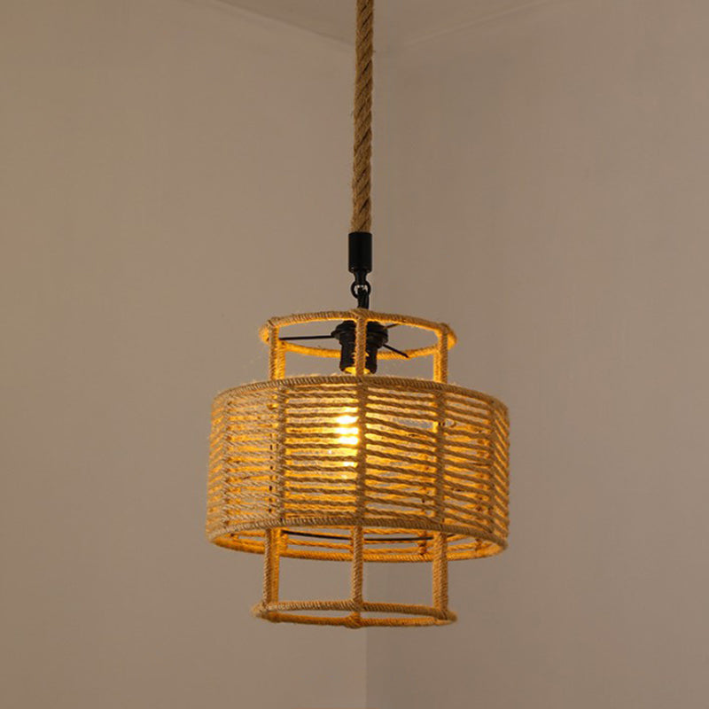 Hennep touw gekooide hangende licht vintage single-bulb restaurantverlichting hanger in bruin