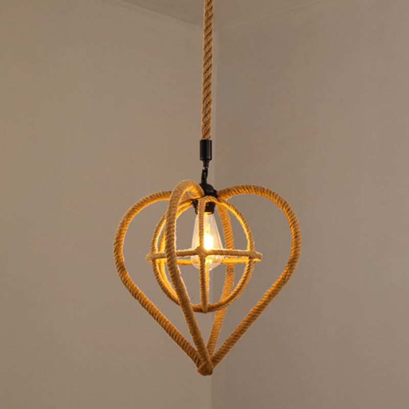 Hennep touw gekooide hangende licht vintage single-bulb restaurantverlichting hanger in bruin