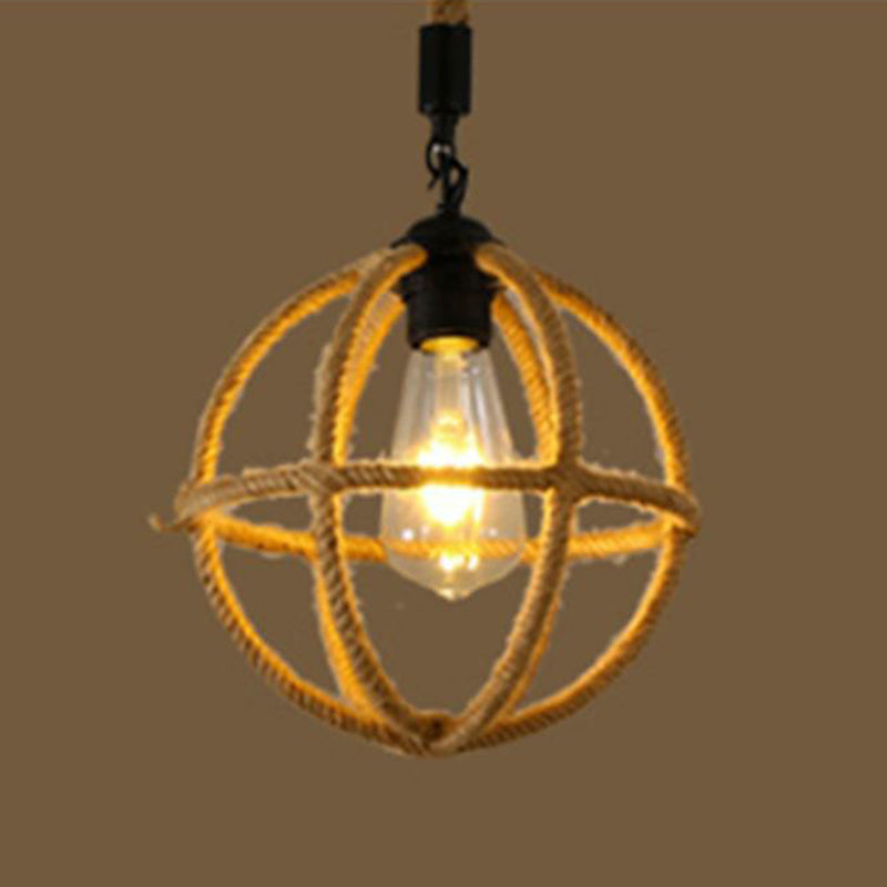 Hennep touw gekooide hangende licht vintage single-bulb restaurantverlichting hanger in bruin