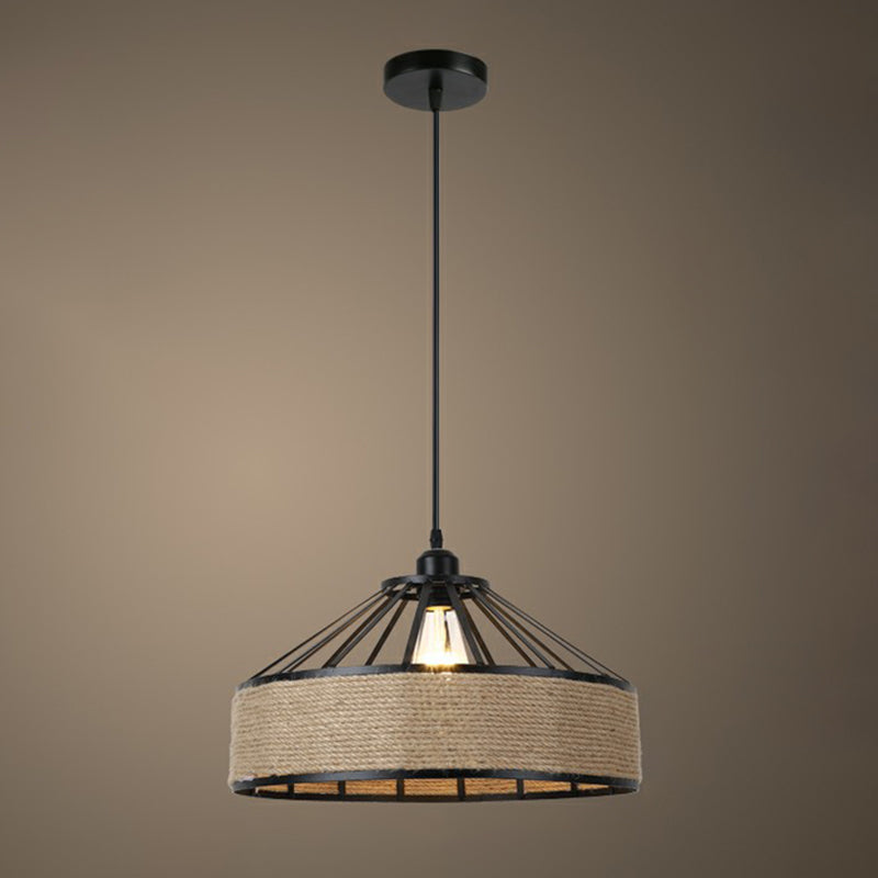 Style rustique enveloppé de lumière suspendue 1 bulbe de chanvre corde suspendue luminaire en marron