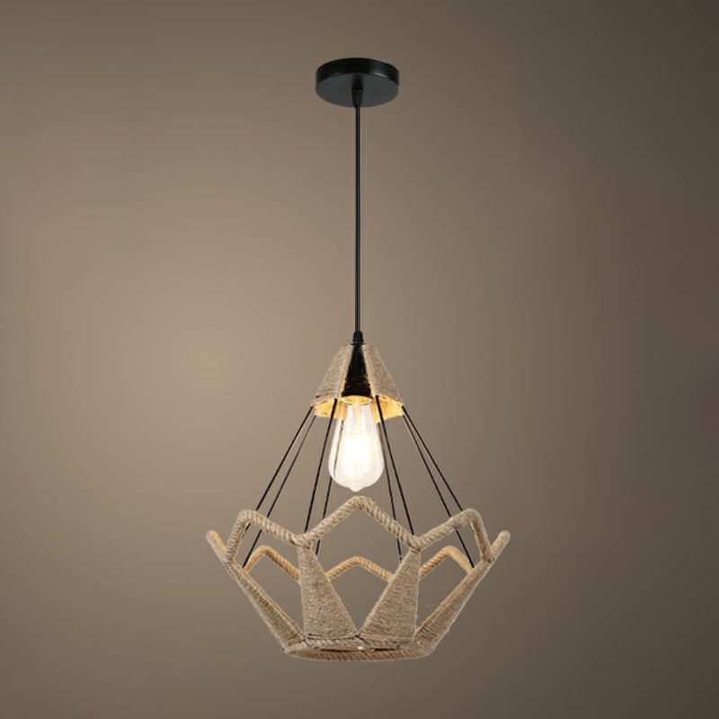 Style rustique enveloppé de lumière suspendue 1 bulbe de chanvre corde suspendue luminaire en marron