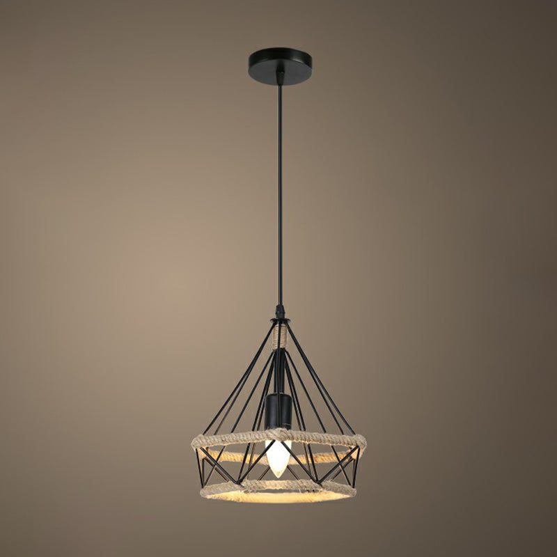 Style rustique enveloppé de lumière suspendue 1 bulbe de chanvre corde suspendue luminaire en marron