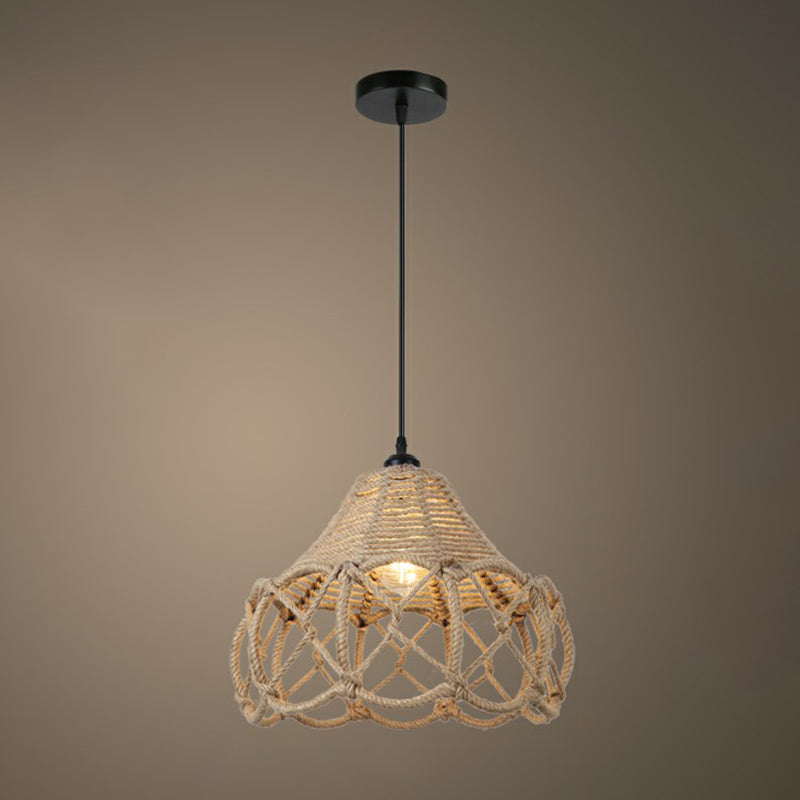 Style rustique enveloppé de lumière suspendue 1 bulbe de chanvre corde suspendue luminaire en marron