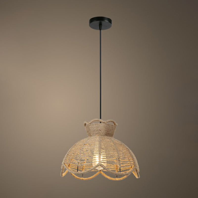 Style rustique enveloppé de lumière suspendue 1 bulbe de chanvre corde suspendue luminaire en marron