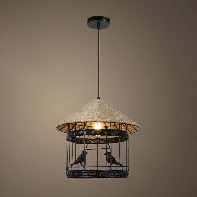 Style rustique enveloppé de lumière suspendue 1 bulbe de chanvre corde suspendue luminaire en marron