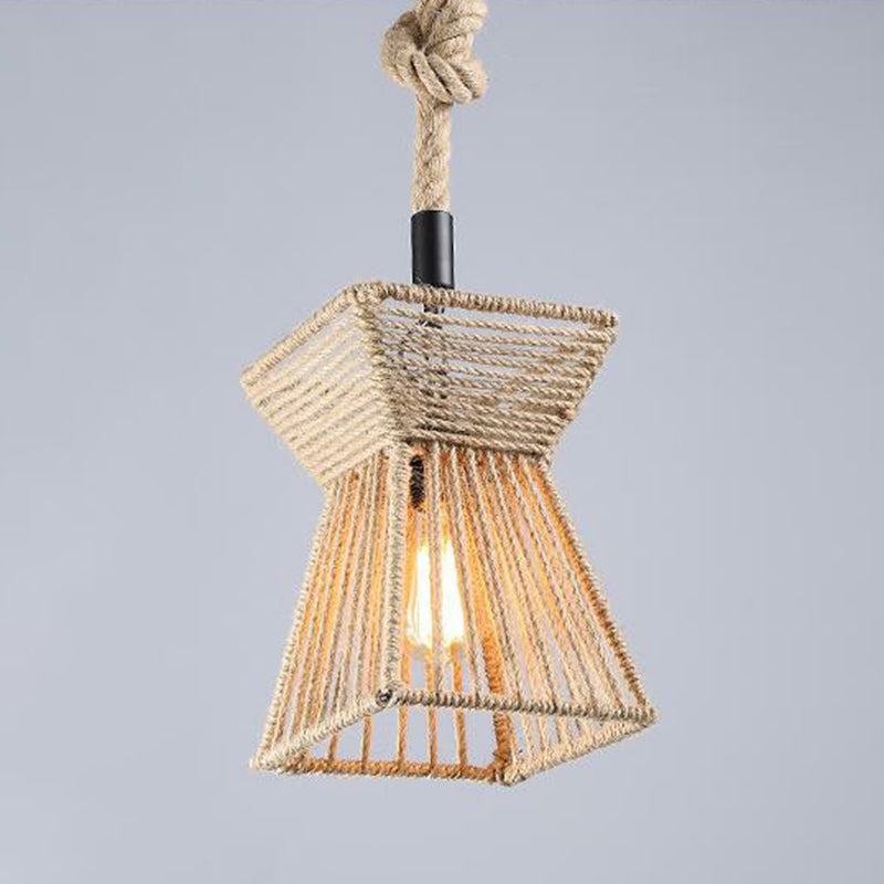 Hemp Rope Wrapped Ceiling Light Industrial Single Restaurant Hanging Pendant Light in Brown