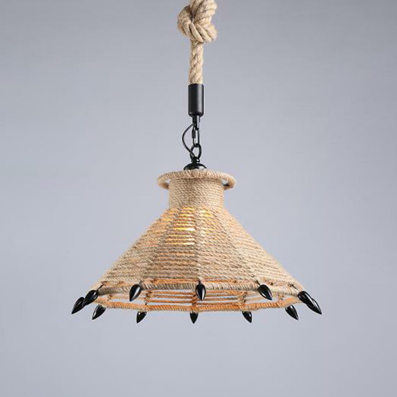 Hemp Rope Wrapped Ceiling Light Industrial Single Restaurant Hanging Pendant Light in Brown