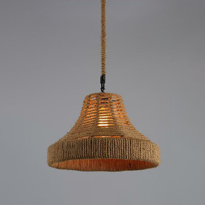 Hemp Rope Wrapped Ceiling Light Industrial Single Restaurant Hanging Pendant Light in Brown