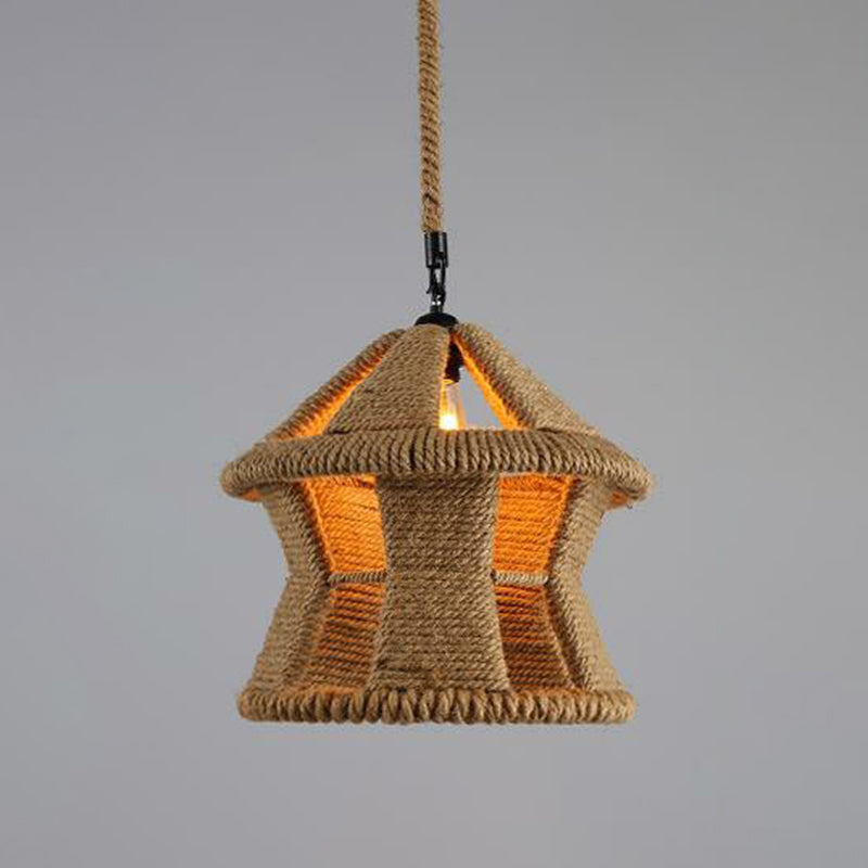 Hemp Rope Wrapped Ceiling Light Industrial Single Restaurant Hanging Pendant Light in Brown