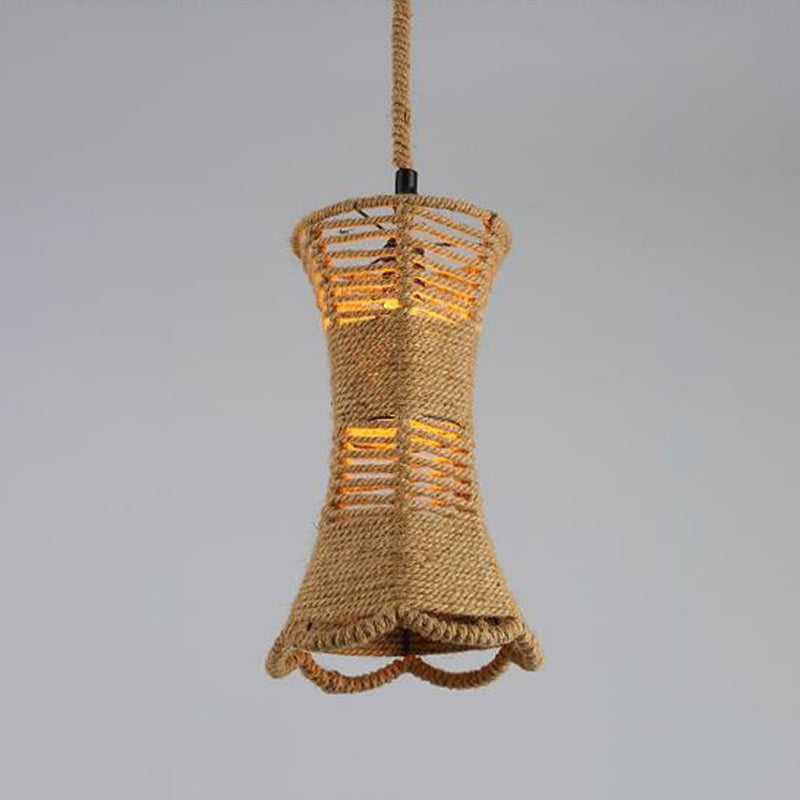 Hemp Rope Wrapped Ceiling Light Industrial Single Restaurant Hanging Pendant Light in Brown