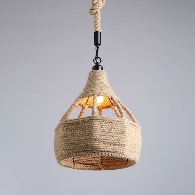 Hemp Rope Wrapped Ceiling Light Industrial Single Restaurant Hanging Pendant Light in Brown