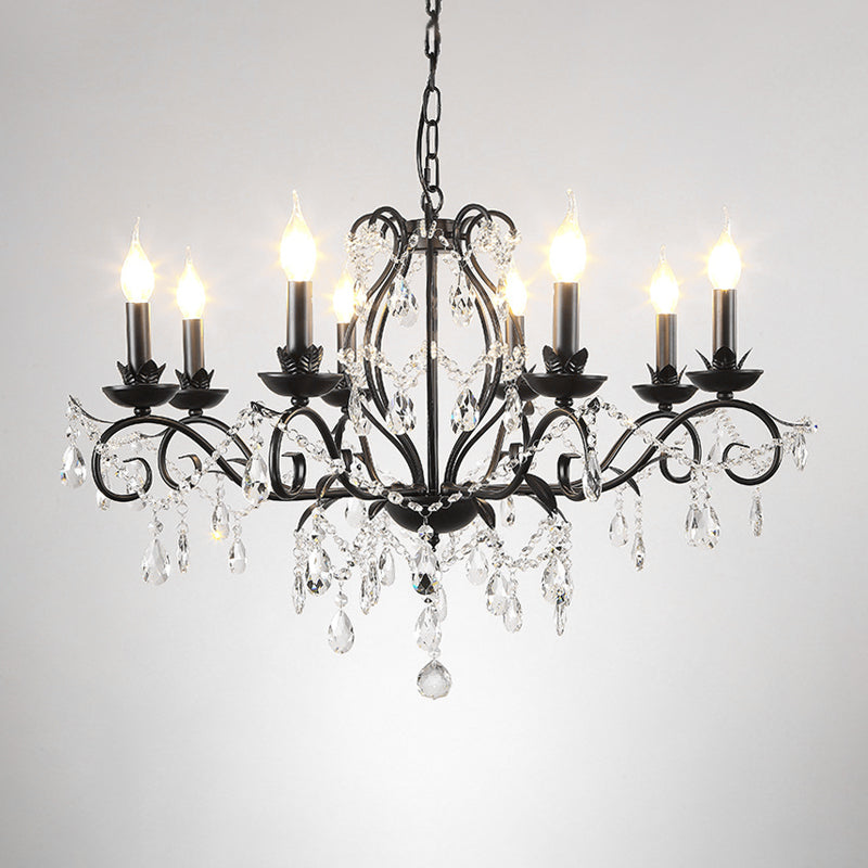 Black Candle Ceiling Chandelier Modernism Crystal 6/8 Bulbs Pendant Light Fixture