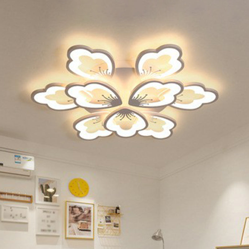 Contemporary Floral Flush Mount Light Acrylic Living Room LED Semi Flush Ceiling Light