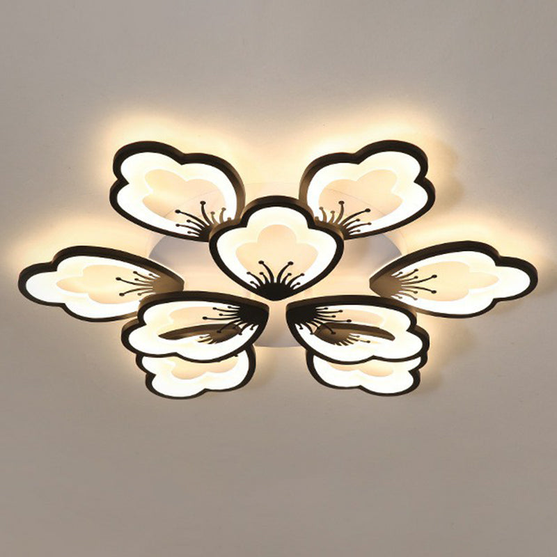 Contemporary Floral Flush Mount Light Acrylic Living Room LED Semi Flush Ceiling Light