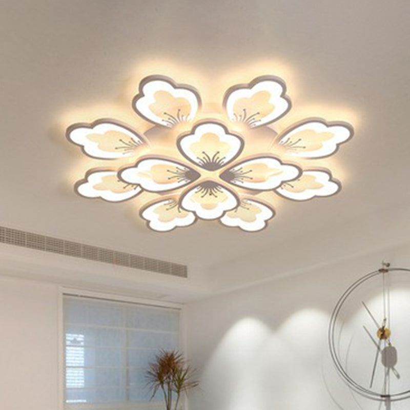 Contemporary Floral Flush Mount Light Acrylic Living Room LED Semi Flush Ceiling Light