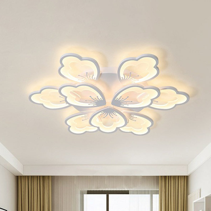 Contemporary Floral Flush Mount Light Acrylic Living Room LED Semi Flush Ceiling Light