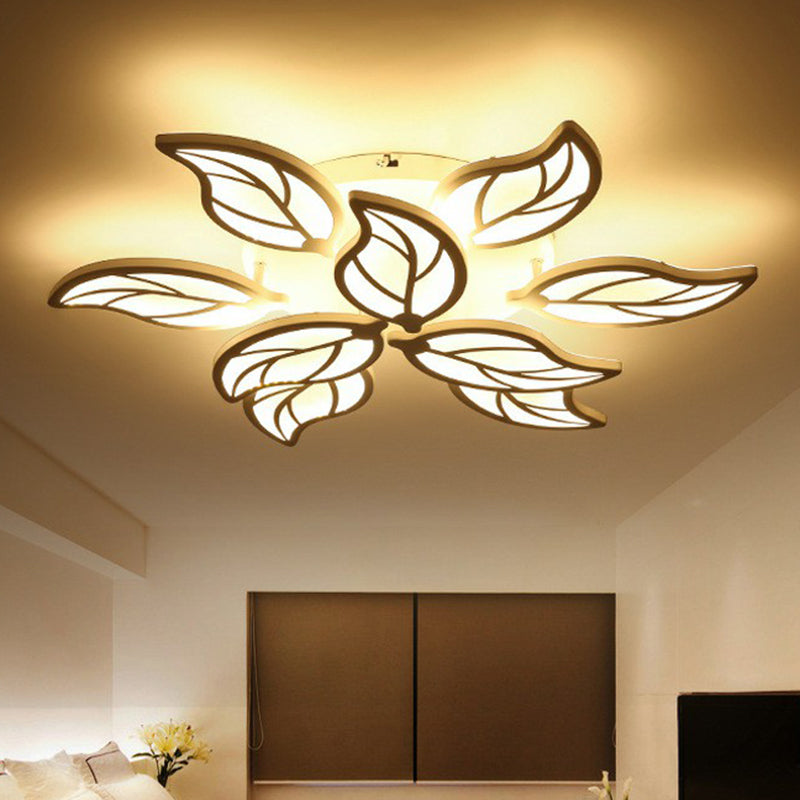 Leaf LED Semi Flush Light Simplicity Acrylic Living Room Ceiling Flush Mount in White