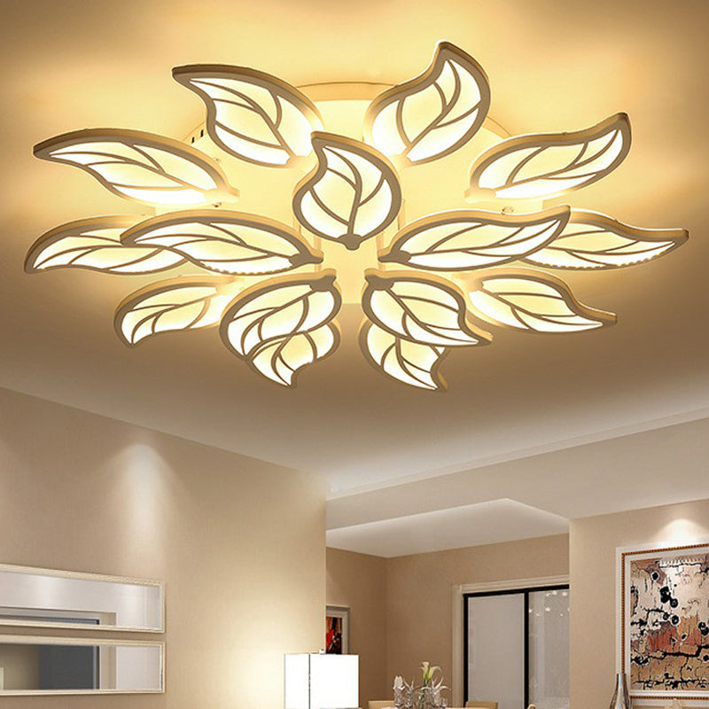 Leaf LED Semi Flush Light Simplicity Acrylic Living Room Ceiling Flush Mount in White