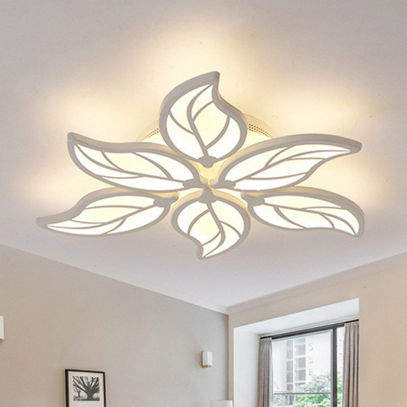 Leaf LED Semi Flush Light Simplicity Acrylic Living Room Ceiling Flush Mount in White