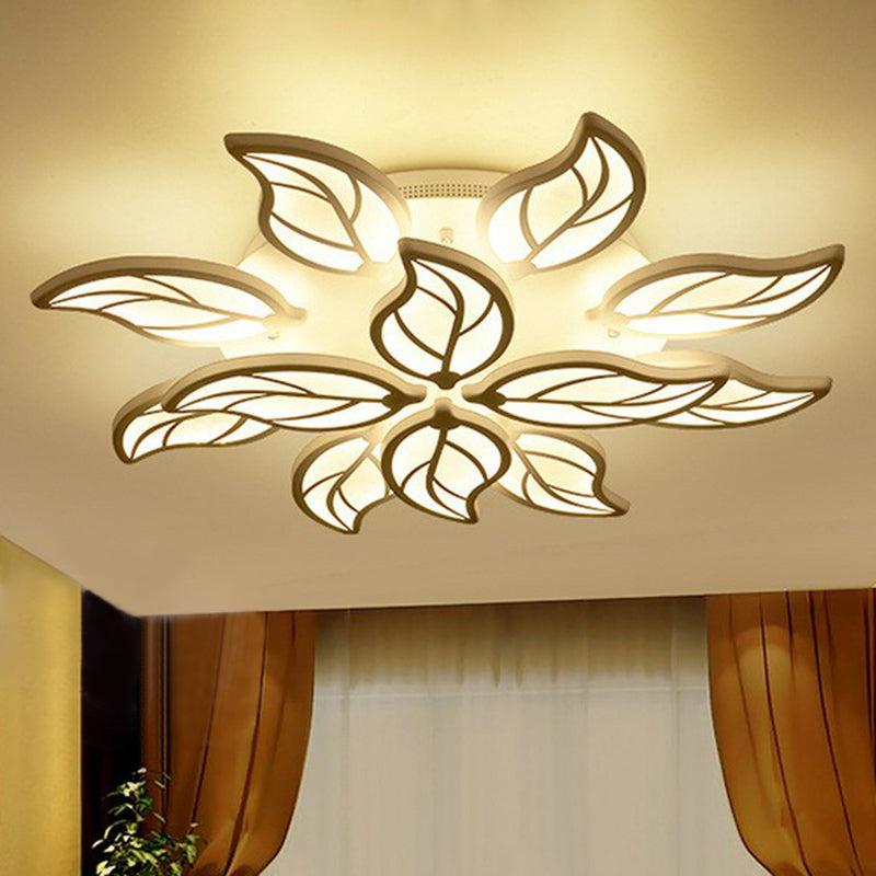 Leaf LED Semi Flush Light Simplicity Acrylic Living Room Ceiling Flush Mount in White