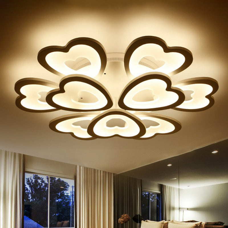 Acrylic Heart LED Semi Flush Modern White Flush Ceiling Light Fixture for Living Room