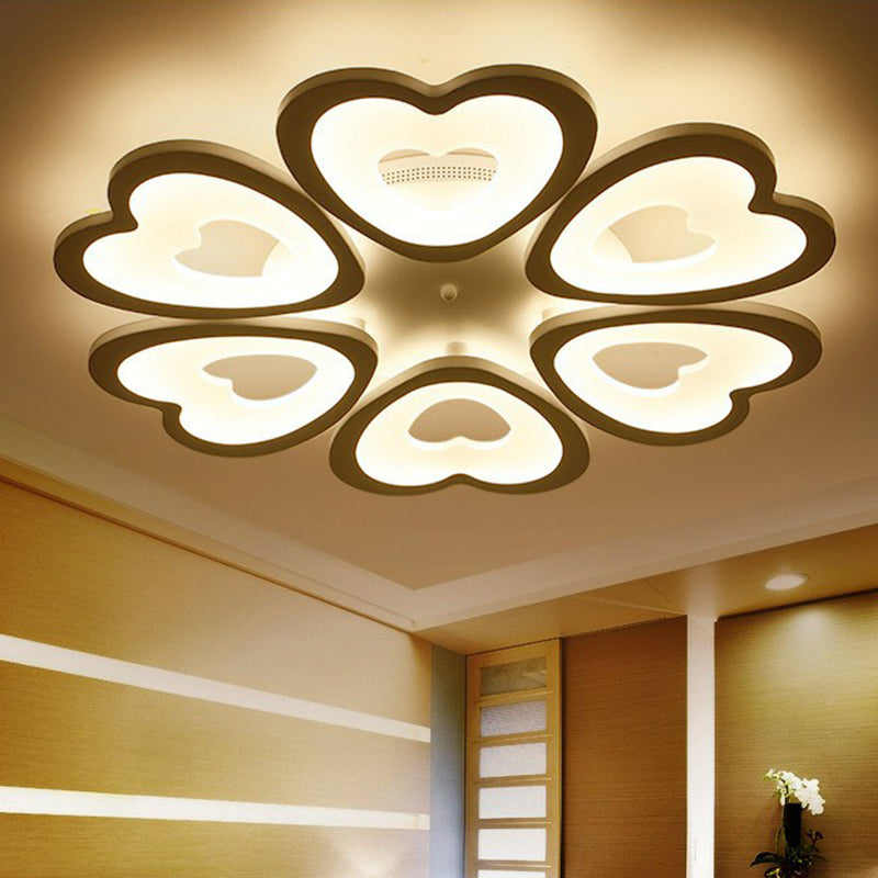 Acrylic Heart LED Semi Flush Modern White Flush Ceiling Light Fixture for Living Room