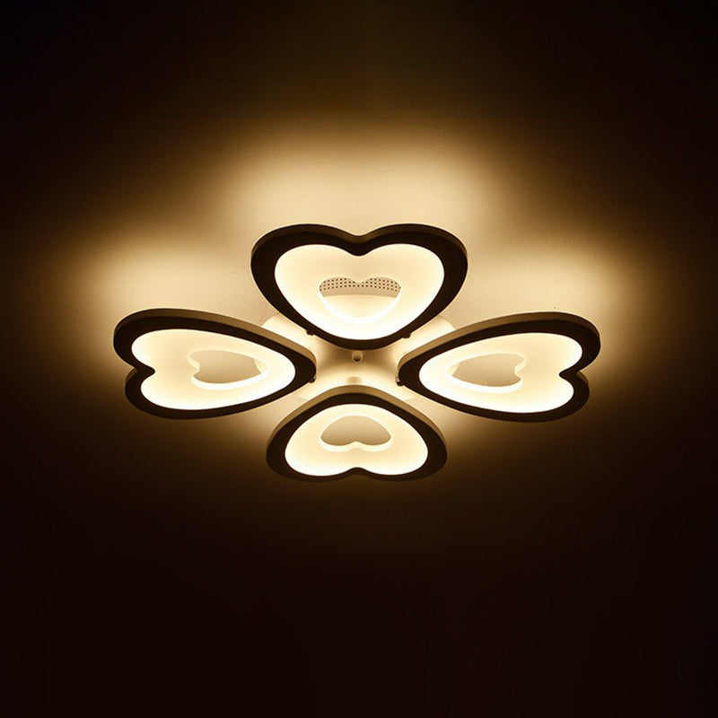 Acrylic Heart LED Semi Flush Modern White Flush Ceiling Light Fixture for Living Room