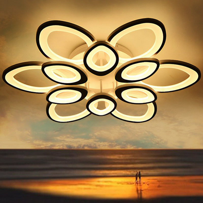 Zeitgenössischer Lotus Flush Mount Light Acryl Wohnzimmer LED SEMI BUSH Deckenlicht in Weiß