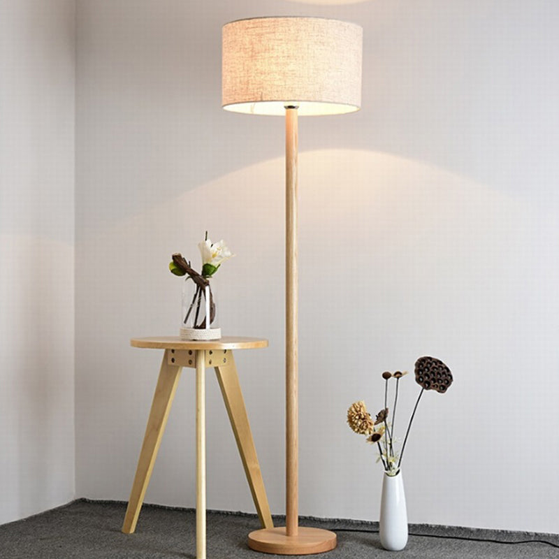 Simplicity Geometrical Floor Lamp Fabric 1-Light Study Room Standing Lighting in Wood