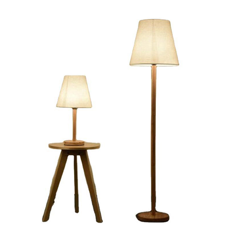 Simplicity Geometrical Floor Lamp Fabric 1-Light Study Room Standing Lighting in Wood