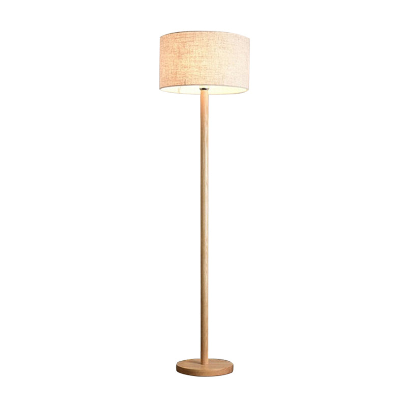 Simplicity Geometrical Floor Lamp Fabric 1-Light Study Room Standing Lighting in Wood